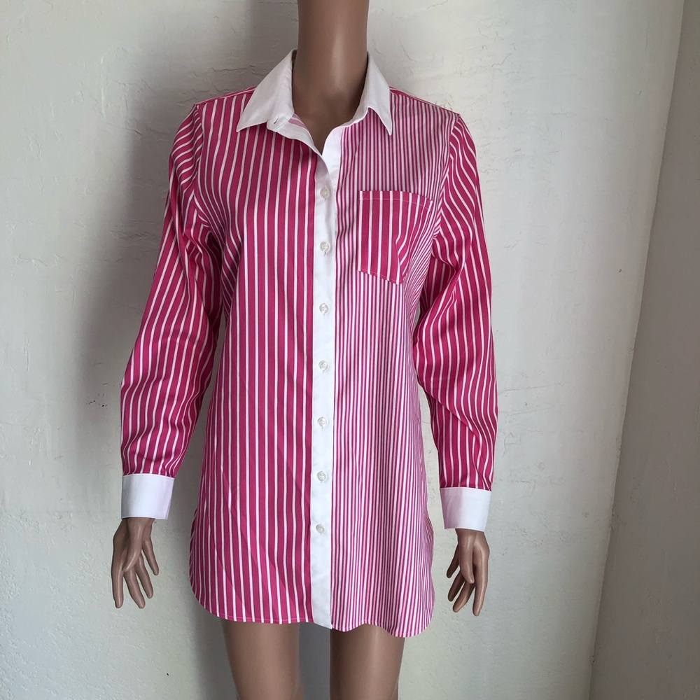 Pink/White Chico’s Striped Business Casual Button-Up Shirt Women’s Size S